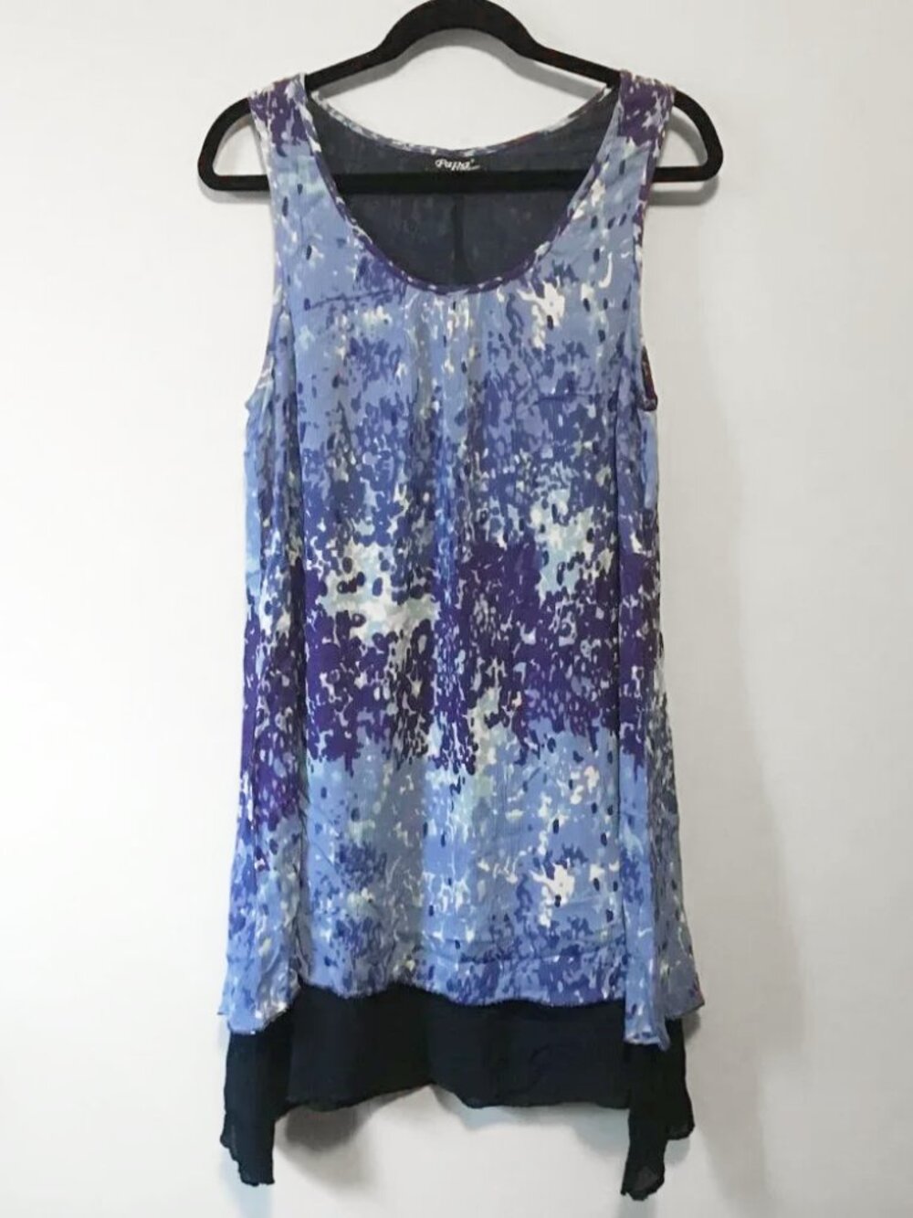 Stippled Lagenlook Papa Vancouver Flowy Bi-layer Sleeveless Rayon Boho Dress M